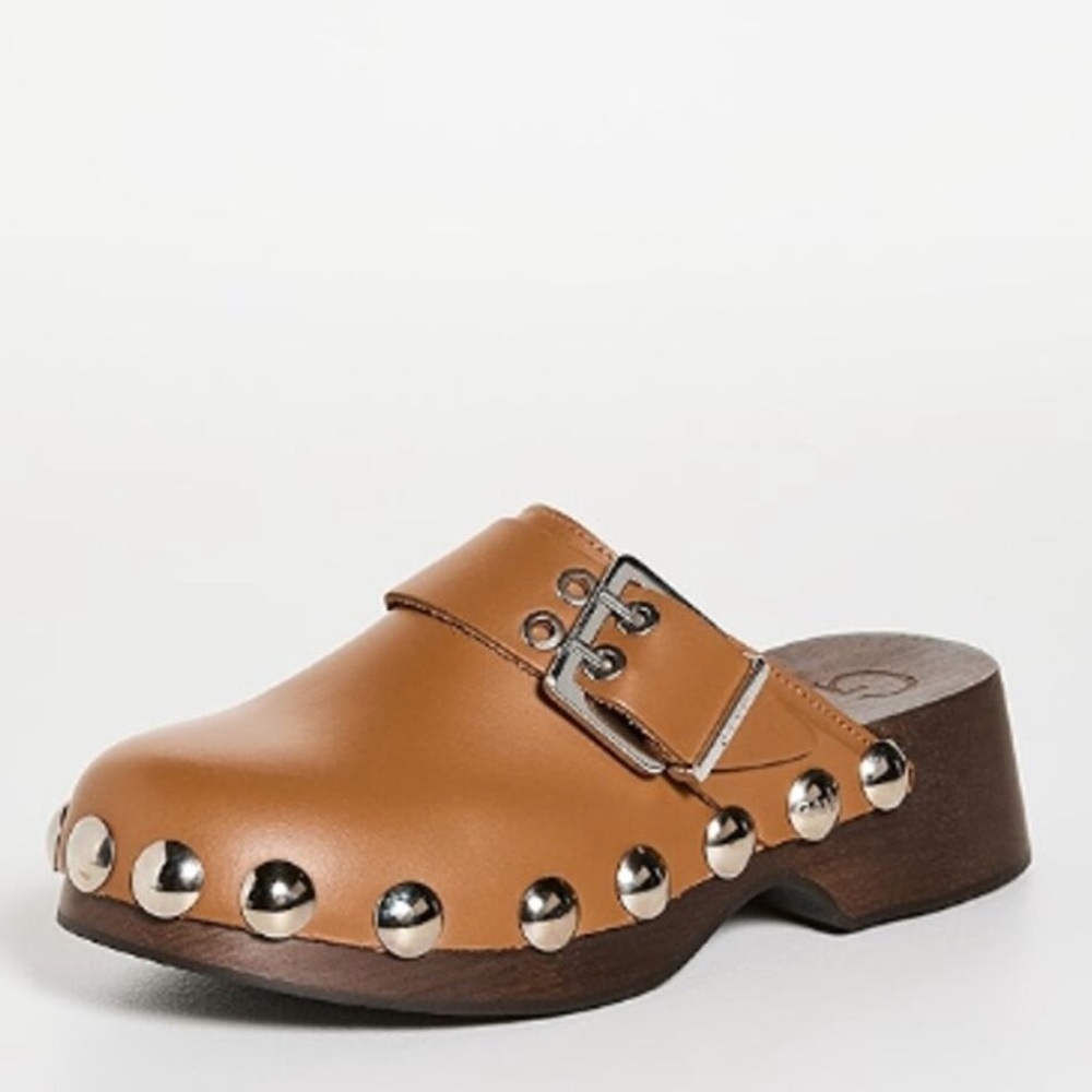 Ganni Brown Silver Studded Mules